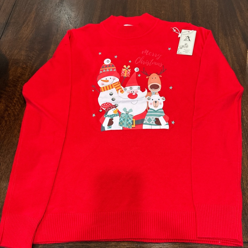 AZ Red Christmas Sweater with Festive Print size L/XL